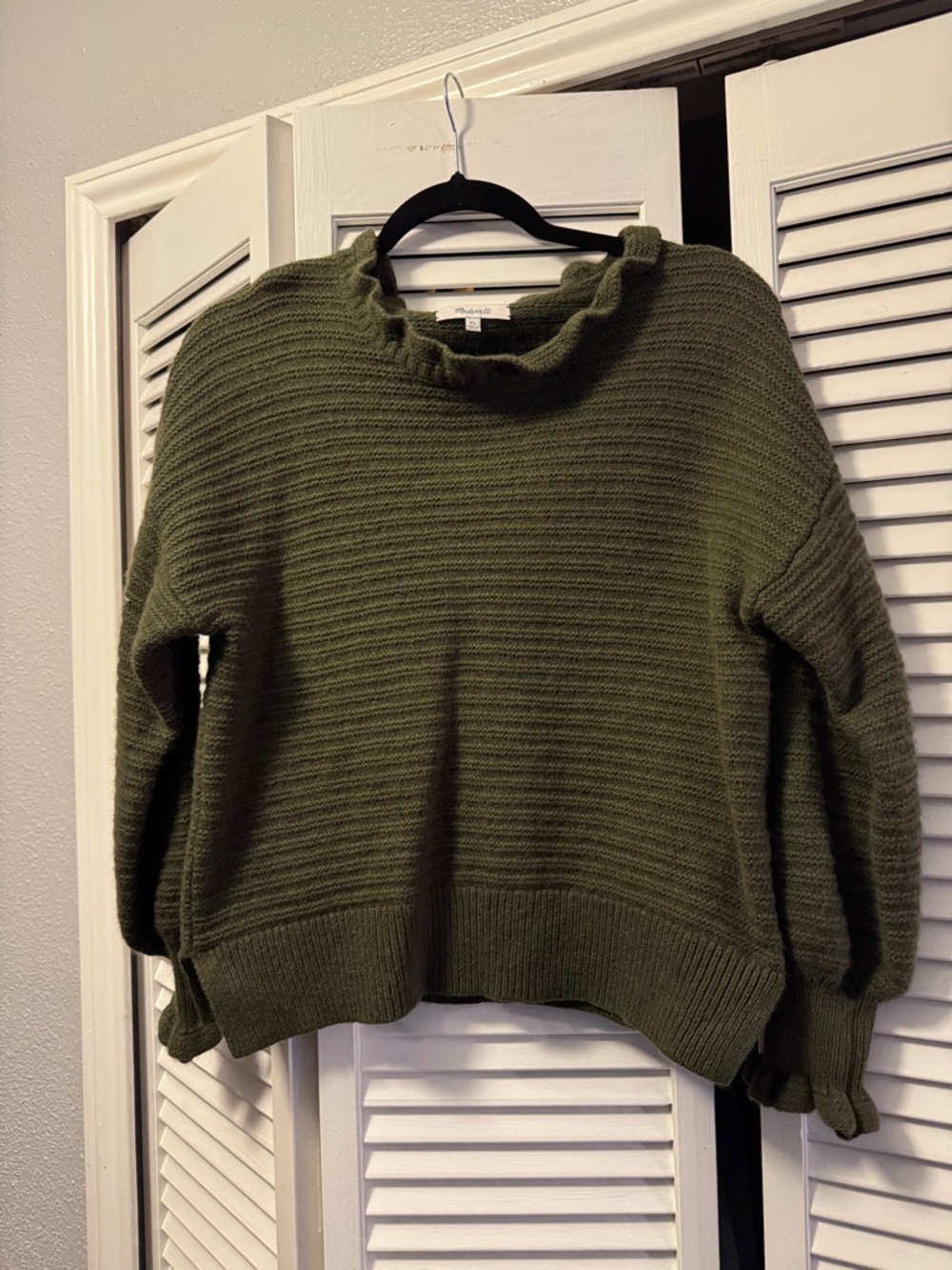 Madewell Olive Ribbed Ruffle-Neck Sweater